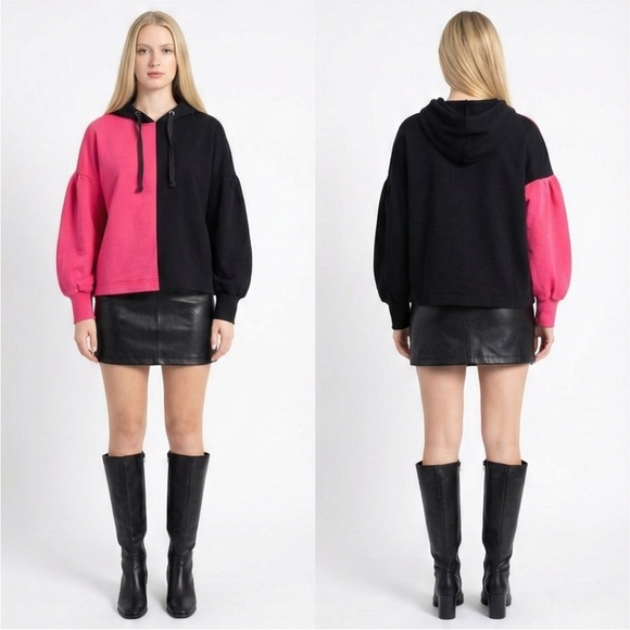 ASOS Tops - ASOS PINK & BLACK COLOR BLOCK HOODIE